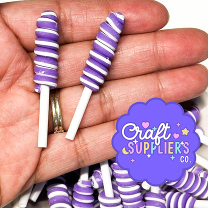 Purple Swirl Lollipop Resin Cabochons | Candy Flatback Embellishments