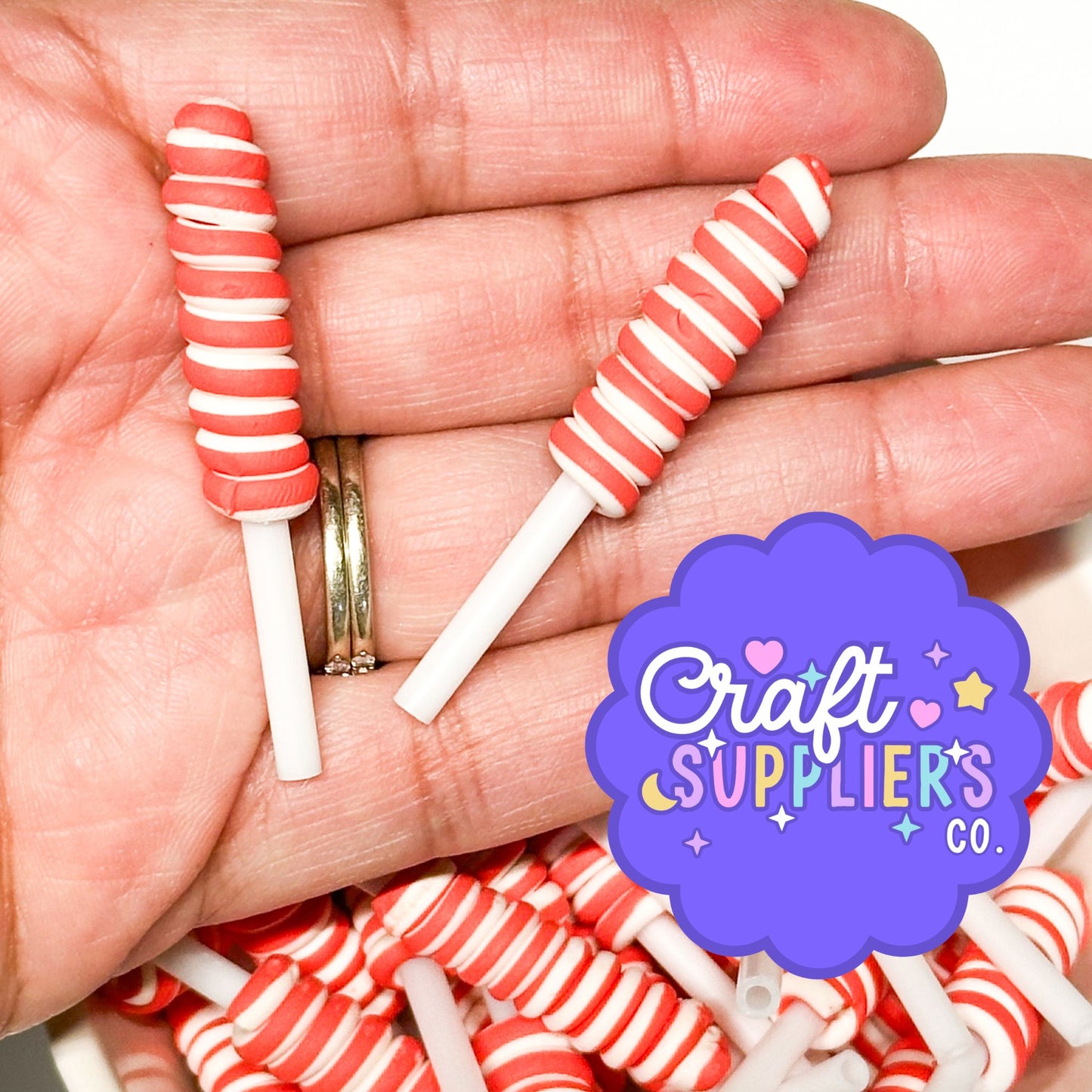 Red & White Swirl Lollipop Resin Cabochons | Candy Flatback Embellishments