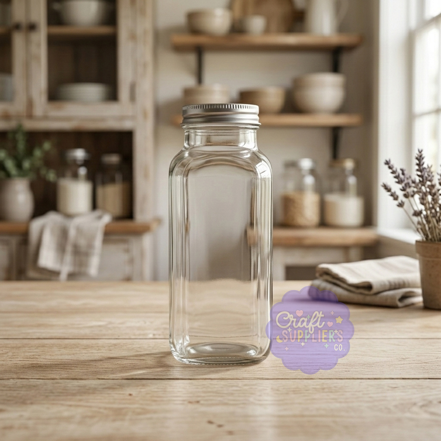 15oz Square Glass Storage Jar with Metal Lid | Pantry Jar