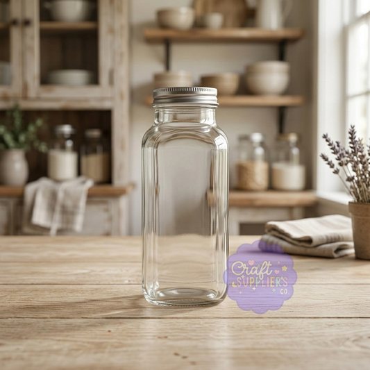 15oz Square Glass Storage Jar with Metal Lid | Pantry Jar