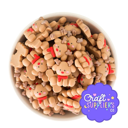 Rudolph Reindeer Resin Cabochons Set of 4 | Christmas Flatback Embellishments