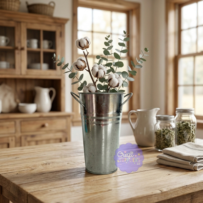 Galvanized Metal Farmhouse Vase with Handles | Rustic Bucket Vase