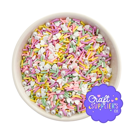 Pastel Polymer Clay Sprinkle Mix 5mm with Pearl Beads for DIY Crafts