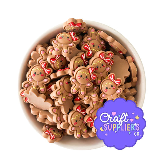 Set of 4 Gingerbread Girl Resin Flatback Cabochons