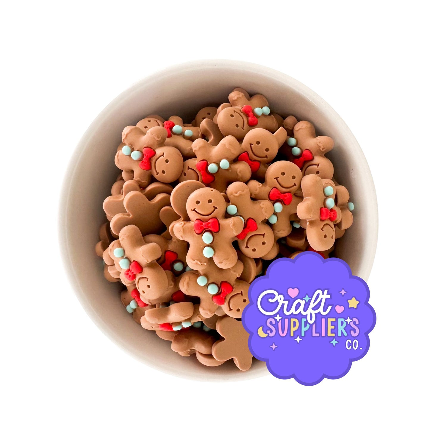 Set of 4 Gingerbread Boy Resin Flatback Cabochons