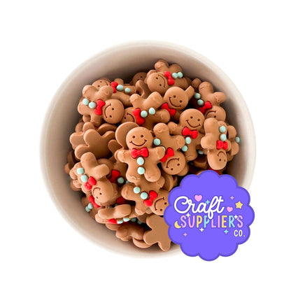 Set of 4 Gingerbread Boy Resin Flatback Cabochons
