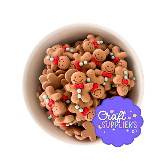 Set of 4 Gingerbread Boy Resin Flatback Cabochons