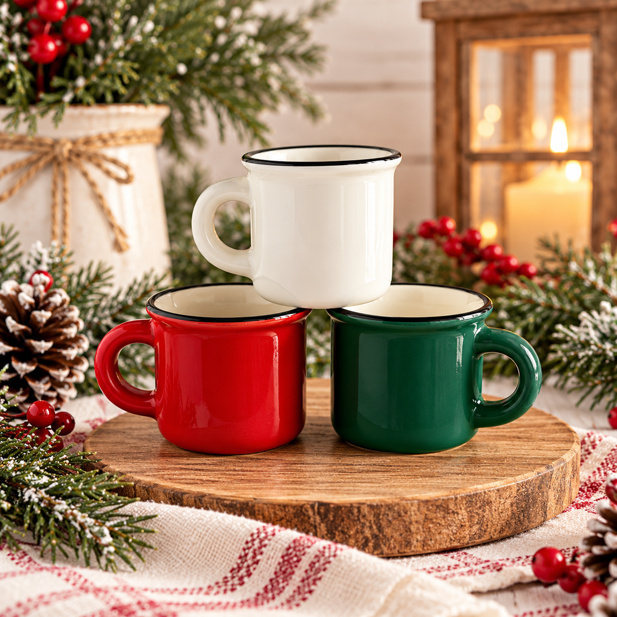 Ceramic Mini Mug 2oz – Red, Green, or White | 2" Tall Miniature Mug for Crafts, Decor, Faux Whip Toppers | Christmas DIY Mug Project