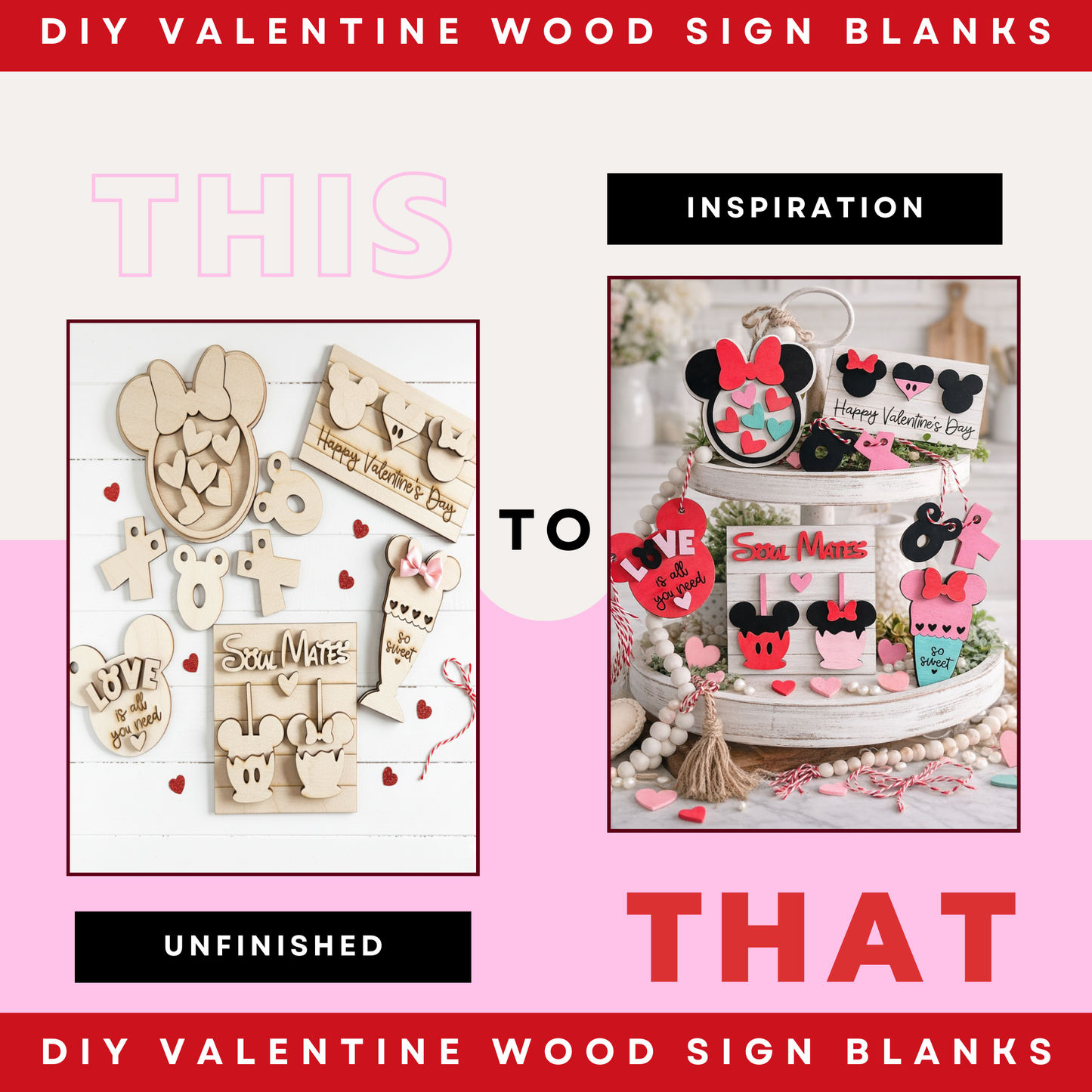 DIY Valentine Wood Sign Blanks | Unfinished Tiered Tray Decor