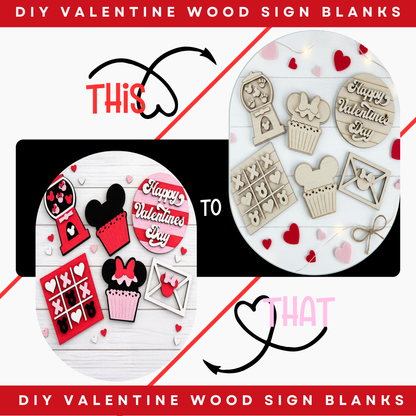 DIY Valentine Wood Sign Blanks | Tiered Tray Decor Craft Kit | Unfinished Wood Cutouts