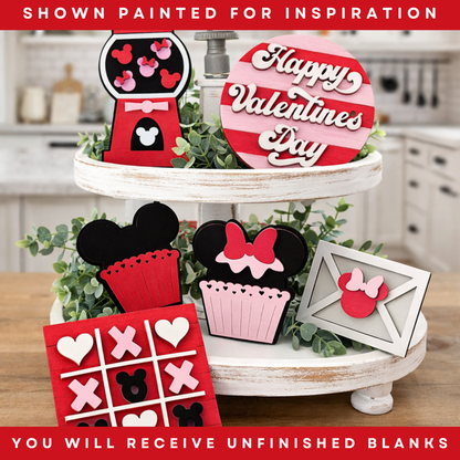 DIY Valentine Wood Sign Blanks | Tiered Tray Decor Craft Kit | Unfinished Wood Cutouts