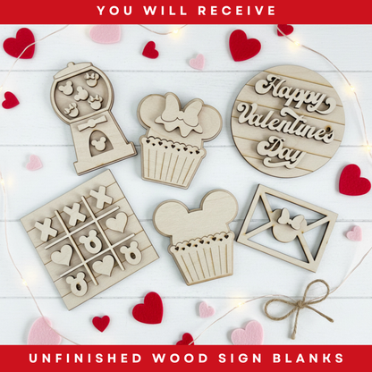 DIY Valentine Wood Sign Blanks | Tiered Tray Decor Craft Kit | Unfinished Wood Cutouts