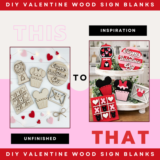 DIY Valentine Wood Sign Blanks | Tiered Tray Decor Craft Kit | Unfinished Wood Cutouts