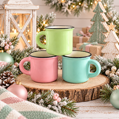 Mini Pastel Enamel Espresso Mug – 2 oz Tiny Coffee Cup | Mint, Blush Pink & Aqua