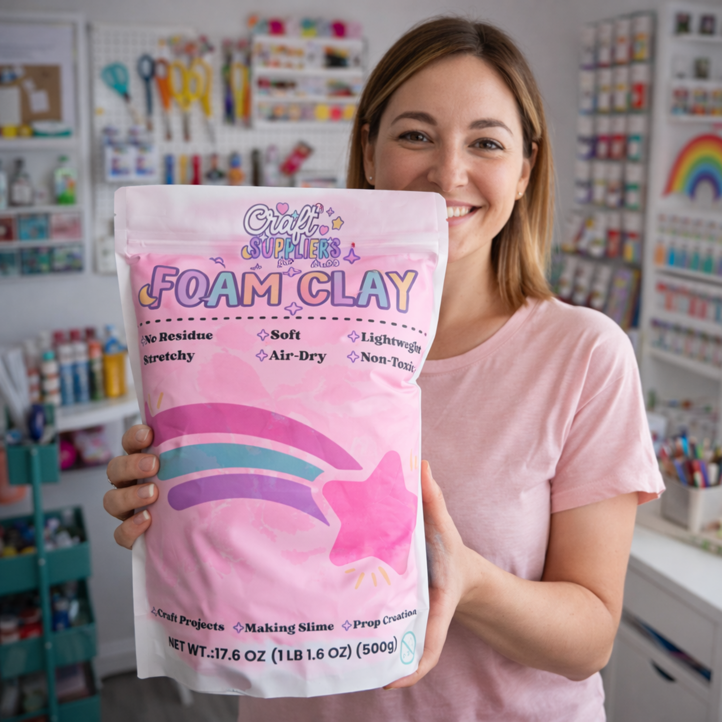 500g Pink Foam Air Dry Clay | Soft Lightweight DIY Clay