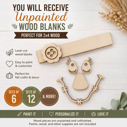 Girl Scarecrow Wood Blanks | DIY 2x4 Fall Craft Kit | Birch Wood Scarecrow Face | Paint Party Craft | Unfinished Fall Decor