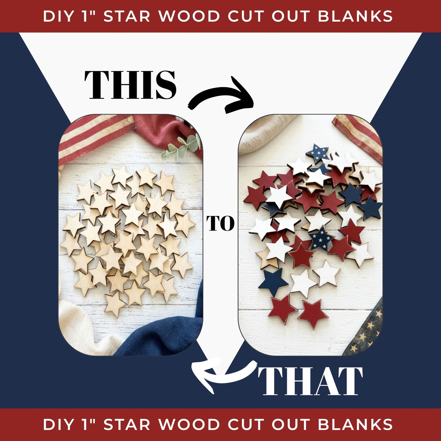 1" Star Wood Cutout Blanks | Mini Unfinished Wood Stars for Crafts, DIY Decor & Patriotic Projects