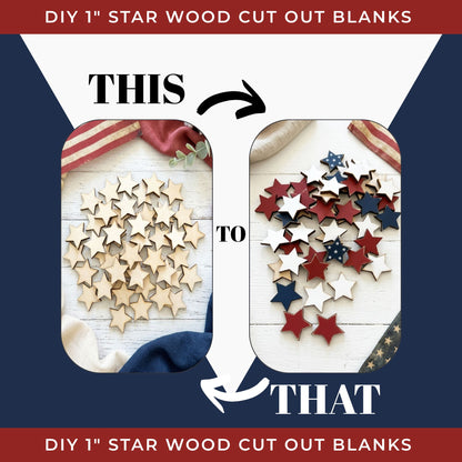 1" Star Wood Cutout Blanks | Mini Unfinished Wood Stars for Crafts, DIY Decor & Patriotic Projects