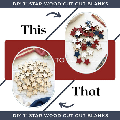 1" Star Wood Cutout Blanks | Mini Unfinished Wood Stars for Crafts, DIY Decor & Patriotic Projects