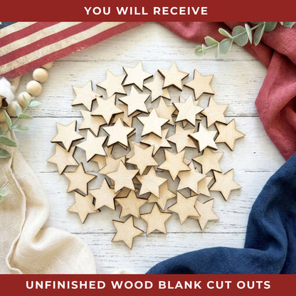 1" Star Wood Cutout Blanks | Mini Unfinished Wood Stars for Crafts, DIY Decor & Patriotic Projects