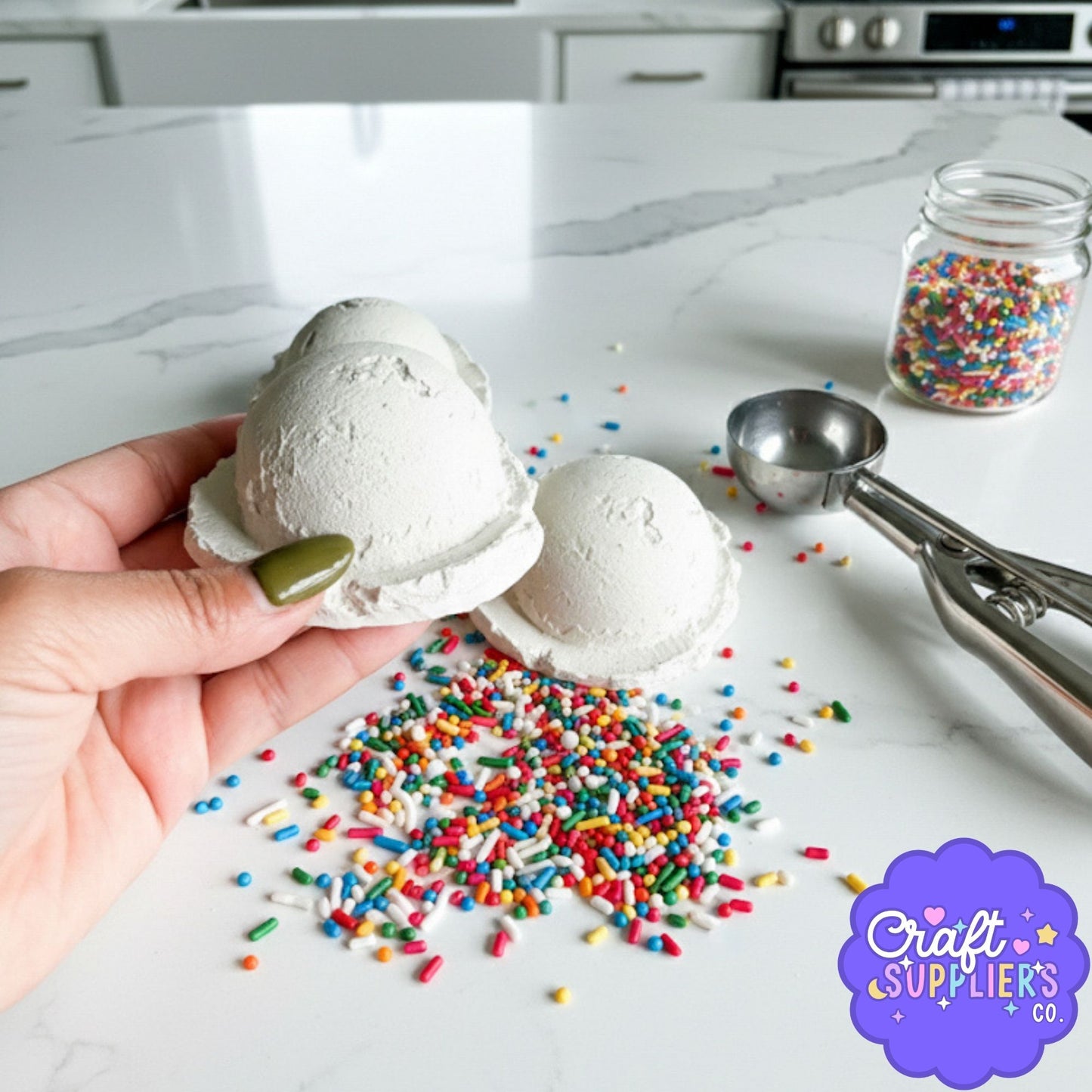 Unpainted Faux Ice Cream Scoop – 3" Plaster Craft Blank, DIY Project