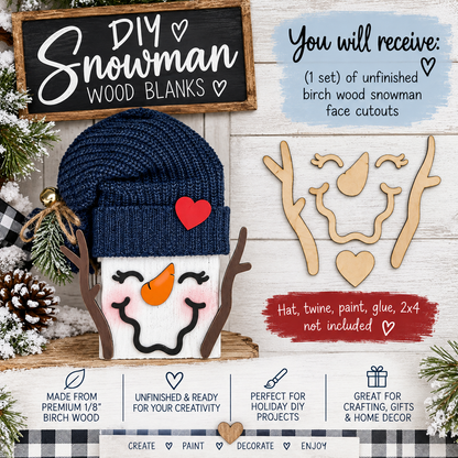 DIY Snowman Wood Blanks for 2x4, Christmas Snowman Wood Cutouts, Unfinished Birch Craft Kit, Winter Paint Party DIY